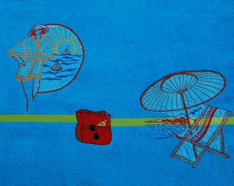 Beach towel machine embroidered Turquoise Blue