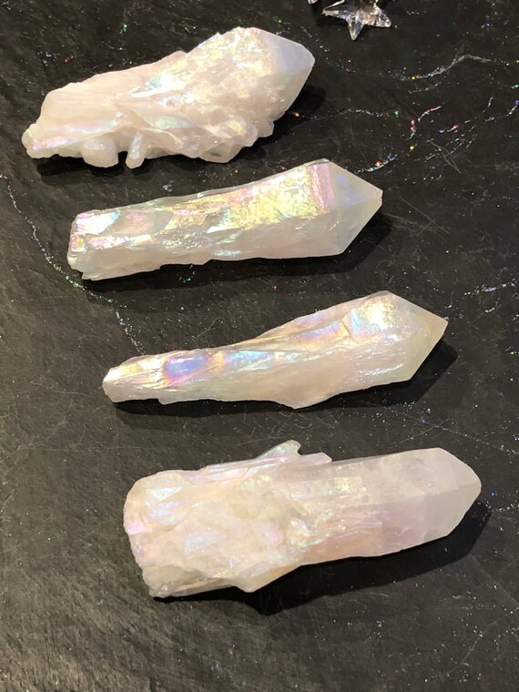 Medium Angel Aura Quartz Point Clusters, Angel Aura Raw Crystal Points, Rainbow Aura Crystal Points, Metaphysical Crystal, Meditation Stone