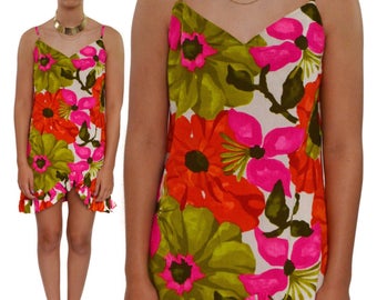 Vintage 80s Little Floral Slip-On Sundress Dress