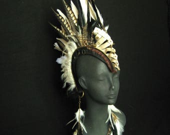 Made to Order,Warrior FeatherHeadpiece,Shaman Headdress,feather mohawk,wing headpiece,festival headpiece,Renegade Icon ;Rara Avis Collection