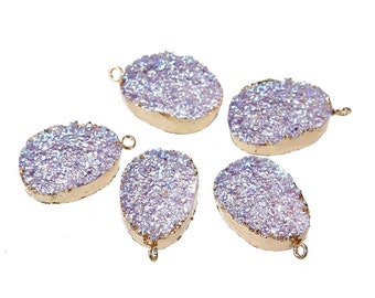 Violet Resin Druzy Pendant Gold Plated Larger Size 35mm x 23mm - Z187