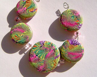Sea Waves Artisan Polymer Clay Bead Set with Focal and 4 Beads