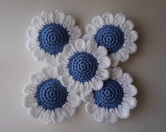 5 Handmade Crochet Flowers 6.5 cm.