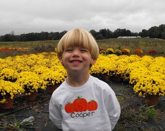 Fall pumpkin appliqued children's long sleeve shirt