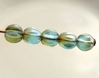 Czech Melon Beads 5mm Round Aquamarine Celsian Fluted (20pk) SI-5ML-AC