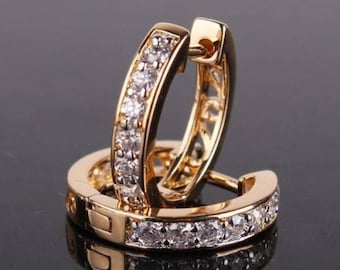 18ct Yellow Gold Filled Topaz Huggie Earrings Hoop Crystal White Sapphire