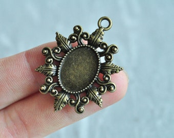 8pcs 18x13mm Pad Antique Bronze Base Settings Charm Pendant Oval Base Setting Leaf Edge K169