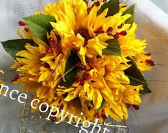 Artificial Sunflower Silk Bridal Bouquet in a Natural Hand Held Look in Beautiful Silk Sunflowers