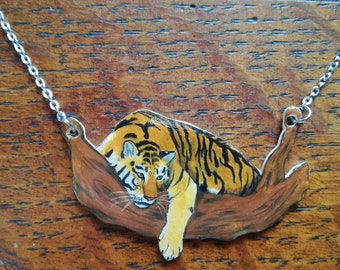 Tiger necklace, tiger jewelry, tiger gift, tigers, animal jewelry, animal charm, animal necklace, wildlife jewelry,shrink plastic, handdrawn