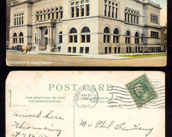 Indianapolis Public Library With Horse and Buggy Indiana Vintage Postcard #229