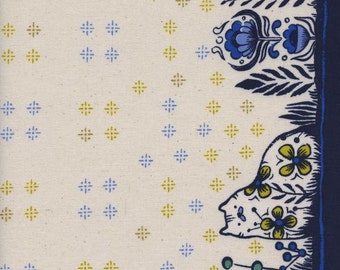 Cat and Garden Fabric - From Porto with Love by Sarah Watts for Cotton and Steel - Baker's Apron Single Border - Fabric by the Half Yard