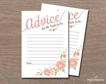 Printable Wedding Advice Cards, Advice for the Bride // Bridal Shower Advice Card, Instant Download // Well Wishes