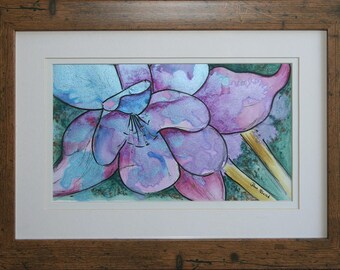 Irredescent flower painting - acrylics and watercolour