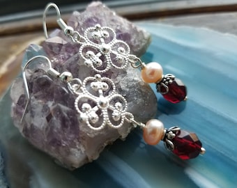 Garnet and Pearl earrings