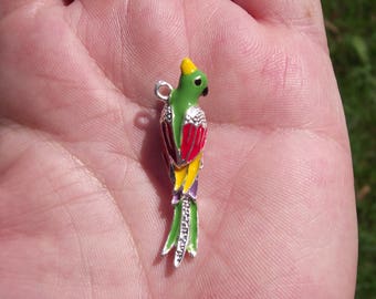 1 MULTICOLORED PARROT BIRD PENDANT. MATERIAL ENAMEL 40X10X9MM.