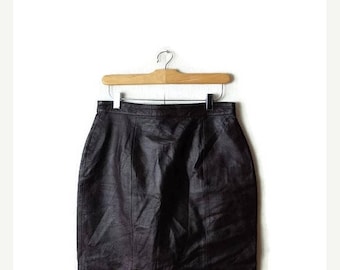 ON SALE Vintage Dark Brown Leather Pencil skirt /Midi Skirt from 80's/W28*