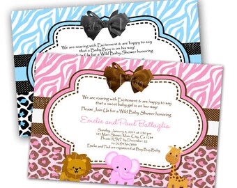 Safari Baby Shower Invitations & Blank Thank You Card to match