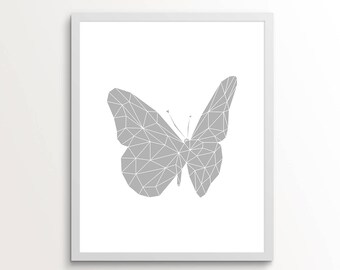 Grey Wall Art, Grey Wall Decor, Grey Wall Prints, Butterfly Artwork, Grey, Grey Art, Butterfly Print, Butterfly Wall Art, Butterfly