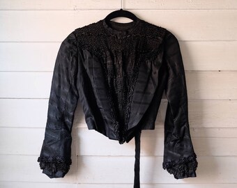 Antique Victorian Edwardian Bodice / 1800s 1900s Antique Bodice / Mourning Bodice / Black Victorian Bodice / Antique Jacquard Silk Bodice