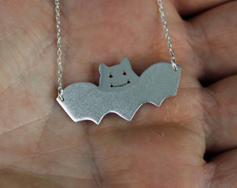 Silver Bat Necklace-Halloween Necklace-Sterling Silver Bat Necklace-Silver Necklace - Bat Jewelry-Halloween Jewelry-Valentines Day Gift