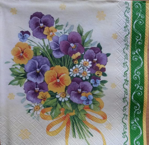 4 Pansy Napkins Floral Paper Napkins Decoupage Napkins
