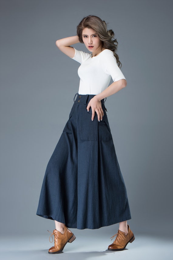 blue culotte pants