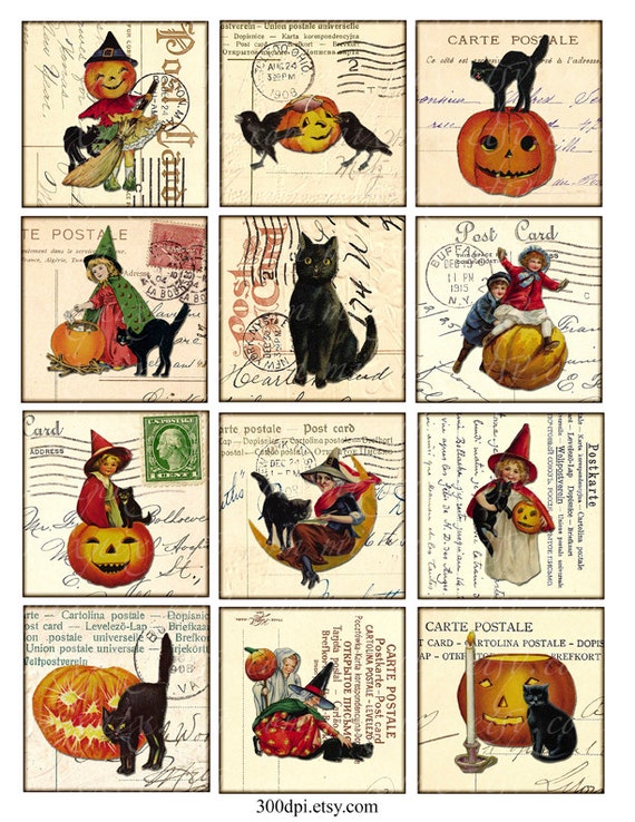 halloween digital collage sheet vintage printable tags large