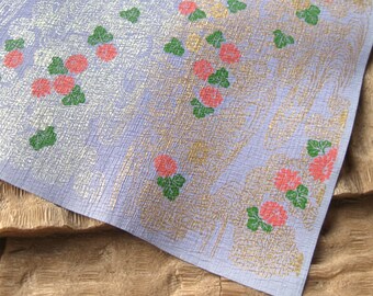 Vintage Lavender Momi Chiyogami Floral Silkscreened Kozo Paper Crinkled Texture Sheet