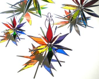 You Pick Any Size - 3D Stained Glass Flower Burst - Colorful Rainbow Gay Pride Home Garden Decoration Hanging Suncatcher (MADE TO ORDER)