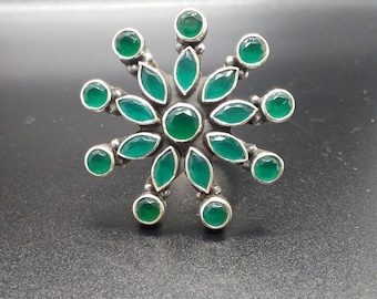 Sterling Silver and Emerald adjustable ring