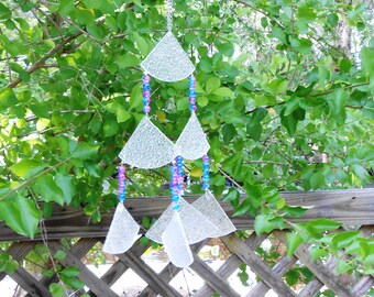 Stained Glass Windchimes, Glass Wind Chime, Yard Art, Garden Decor, Wind Spinner, Recycled Home Decor, Window Art, OOAK Windchatcher
