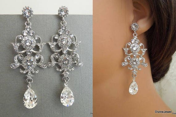 Bridal Earrings Swarovski Teardrop earrings Long Rhinestone