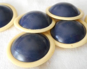Set of 5 VINTAGE Bubble Top Navy Blue & French Ivory Celluloid BUTTONS