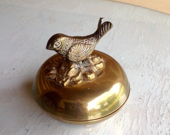 Cute vintage brass bird trinket box