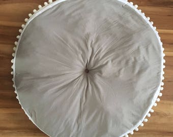 Grey ,round, cotton, Baby pillow ,Play Mat, Extra Padding, nursery décor, tummy time, soft pillow, newborn gift idea, baby shower gift