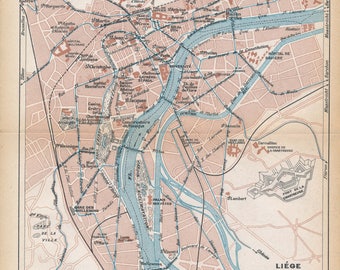 1911 liege belgium antique map