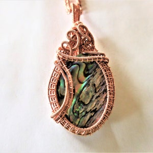 Colorful Abalone shell pendant in pure copper wire weave Wire weave jewelry Perfect for Mothers Day FREE SHIPPING TOO