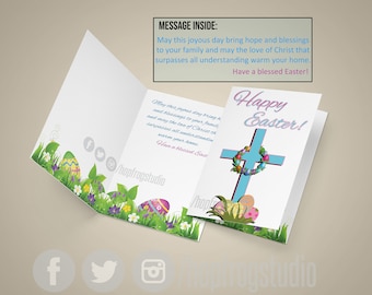 Greeting Card - 8.5"x11" Half Fold - EASTER - OUTSIDE-Happy Easter - INSIDE-Inspirational Message - Cross