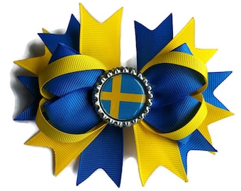 Sweden Flag Hair Bow - Swedish World cup hair bow - Sweden Girls Gift - Swedish Flag hair Clip - Team Sweden accessories - Swedish Flag Bow