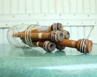 6 Vintage Industrial Wooden Thread Spools - Set of Six - Organize Trim Notions Yarn Decorate Ring Display