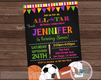 All Star Party Invitation, All-Star Birthday Invitation, All-Star Birthday Party Invitation for Girls, Sports Party Invitation, Digital File