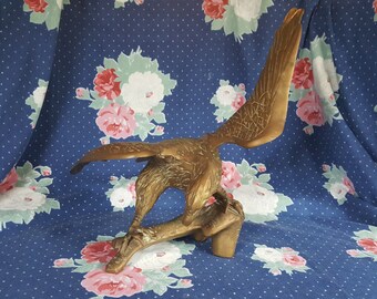 Large Brass Eagle Statue Bird Figure on Branch in Flight