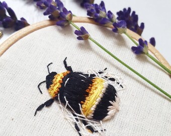 3D Hand Embroidered Bumble Bee Art