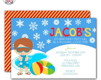 Winter Pool Party Invitation, Winter Pool Party Birthday, Pool Party Invitation, Winter Birthday Party
