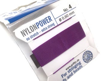 Griffin NylonPower Bead Cord. Amethyst. Stringing Supplies. Pearl Knotting Thread. Beading Thread. No. 4/.60mm. 2 Meters. One (1).