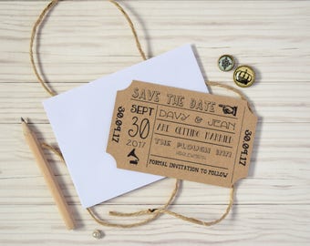 Vintage Ticket Save the Date Cards with Envelopes