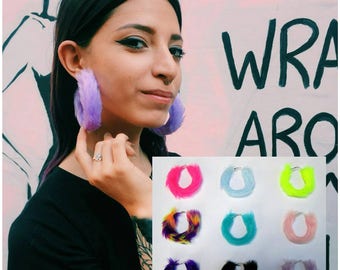 Faux Fur Hoop Earrings,Fuzzy Rave Earrings, Pastel Goth, Fluffy Earrings, Girl Fur Earrings, Furry Hoops Fairy Kei Unique Hoop Earrings