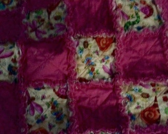 Pink Snails and Butterflies Rag Quilt