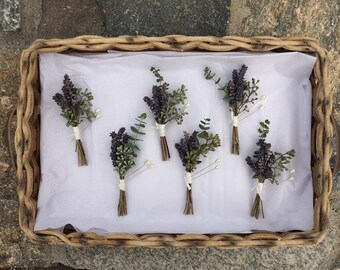 Lavender and Eucalyptus custom boutonniere