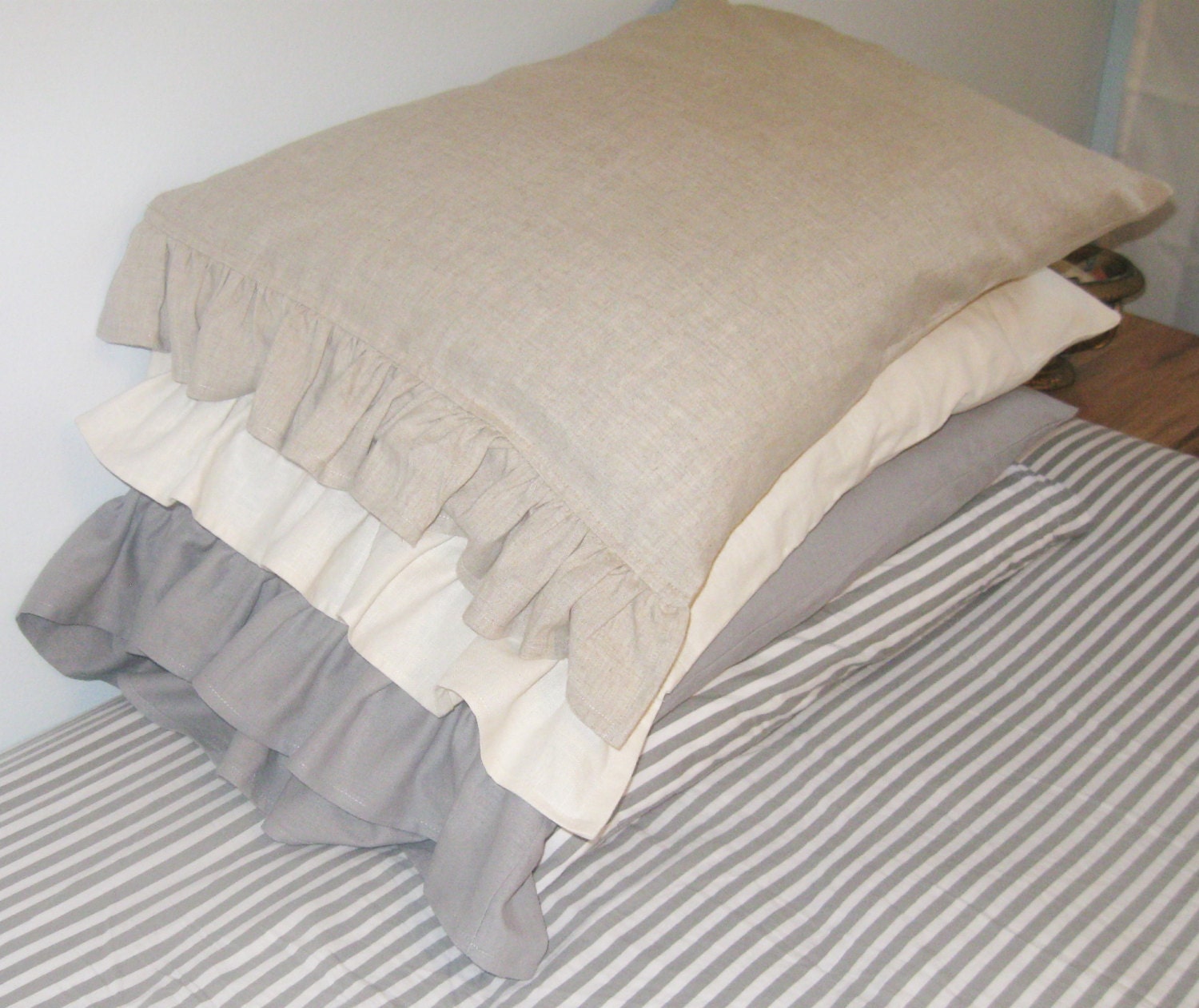 TWO LINEN King Size Ruffled Shams